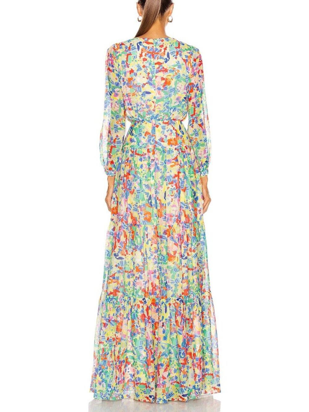 Saloni Isabel Summer Confetti Printed Tiered Long Silk Dress, US 4 - Picture 2 of 6